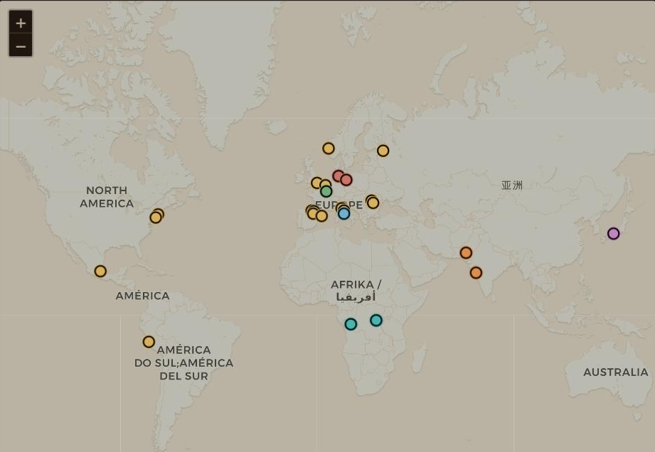 Mapa mundial interactivo de las obras documentadas
